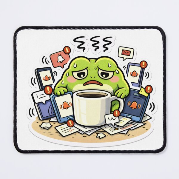 Item preview, Relatable Burnout Frog Sticker – Minimal Stressed Frog Overwhelmed By Notifications designed and sold by DownloSpace.