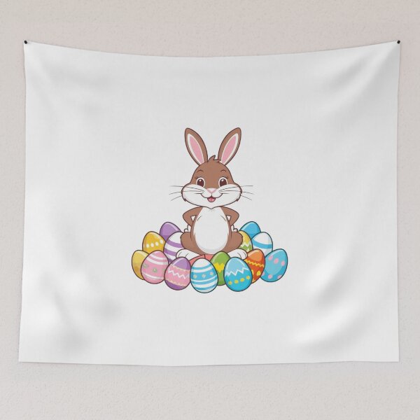 Artikelvorschau, Niedlicher Osterhase mit bunten Eiern entworfen und verkauft von PMTaurus.