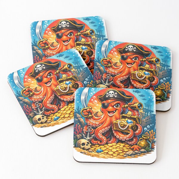 Item preview, Pirate Octopus Treasure – Funny Ocean Pirate Cartoon Design designed and sold by hiperdinotees.