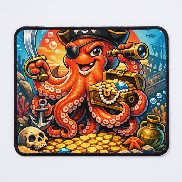 Item preview, Pirate Octopus Treasure – Funny Ocean Pirate Cartoon Design designed and sold by hiperdinotees.