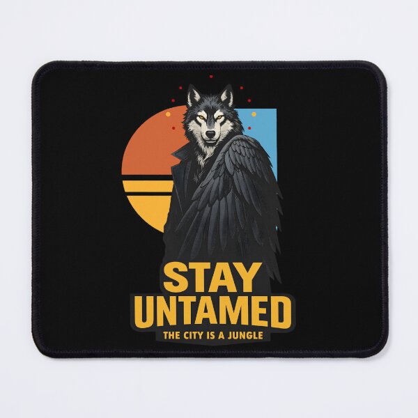 Item preview, Stay Untamed Urban Wolf Raven Hybrid Streetwear - Bauhaus Sunset Aesthetic Graphic Art - The City is a Jungle Wolf Wing Coat Design for Dark Academia and Edgy Minimalist Fashion designed and sold by Vivaan Studio.