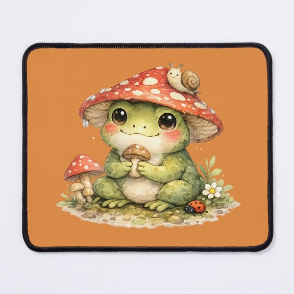 Item preview, Cute Frog with Mushroom Hat – Cottagecore Watercolor Frog Illustration designed and sold by Nusha Creations.
