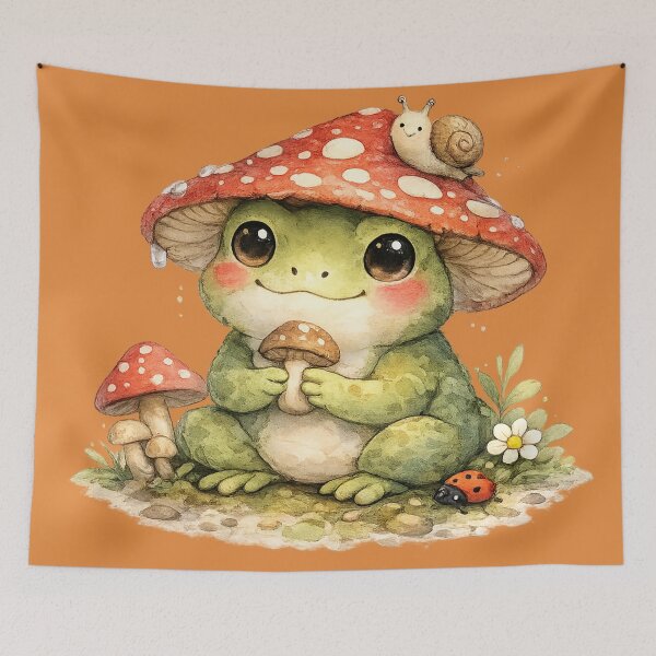 Item preview, Cute Frog with Mushroom Hat – Cottagecore Watercolor Frog Illustration designed and sold by StickyDelights.