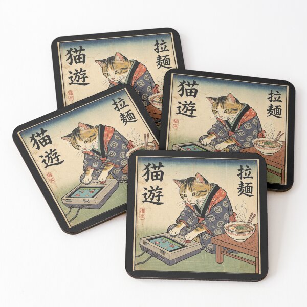 Item preview, Retro Gamer Cat with Ramen – Vintage Japanese Ukiyo-e Style designed and sold by thernaX.
