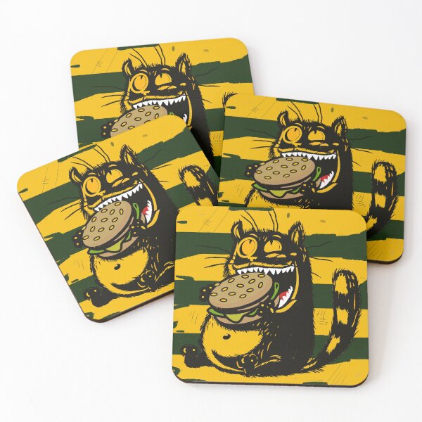 Item preview, cat eating burger yellowstripe designed and sold by delyo.