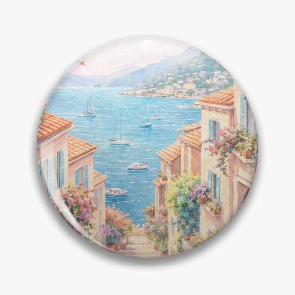 Item preview, Mediterranean Coastal Village – Sunny Seaside Street Floral Art designed and sold by hiperdinotees.