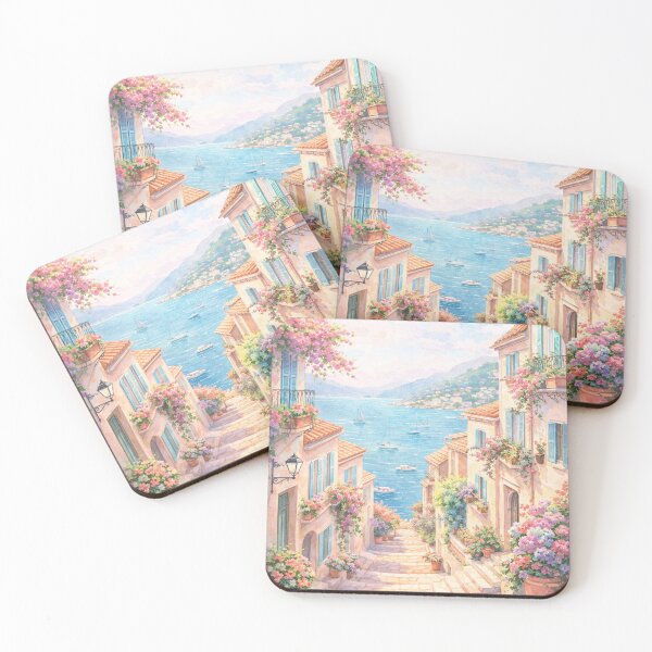 Item preview, Mediterranean Coastal Village – Sunny Seaside Street Floral Art designed and sold by hiperdinotees.