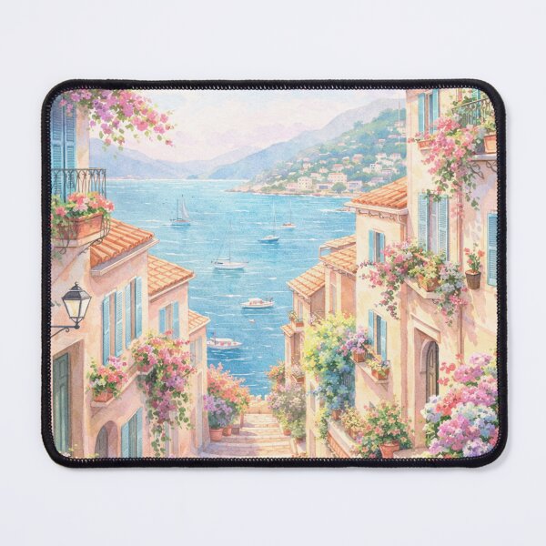 Item preview, Mediterranean Coastal Village – Sunny Seaside Street Floral Art designed and sold by hiperdinotees.