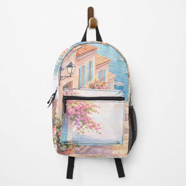 Item preview, Mediterranean Coastal Village – Sunny Seaside Street Floral Art designed and sold by hiperdinotees.