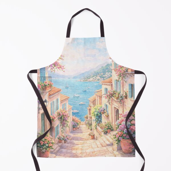 Item preview, Mediterranean Coastal Village – Sunny Seaside Street Floral Art designed and sold by hiperdinotees.