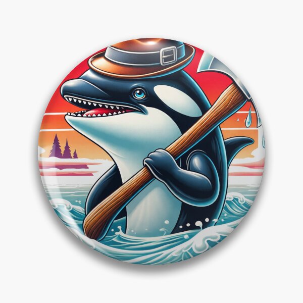 Item preview, Lumberjack Orca – Retro Ocean Sunset Funny Killer Whale Design designed and sold by hiperdinotees.