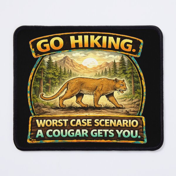 Item preview, Go Hiking – Worst Case Scenario a Cougar Gets You | Funny Hiking Design designed and sold by The Bearded Embroiderer.