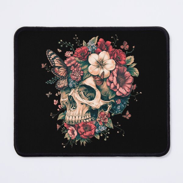 Item preview, Floral Skull with Butterflies T-Shirt – Gothic Botanical Skull Art Design designed and sold by SKULLARTISTRY.