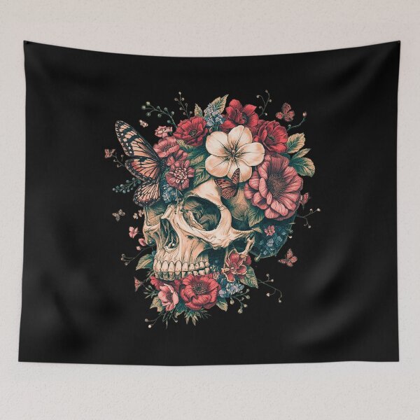 Item preview, Floral Skull with Butterflies T-Shirt – Gothic Botanical Skull Art Design designed and sold by SKULLARTISTRY.