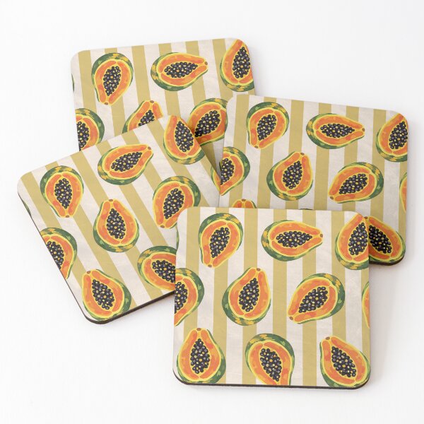 Item preview, Retro Papaya Pattern – Tropical Fruit Striped Summer Aesthetic - gold designed and sold by Brianaidesigns.