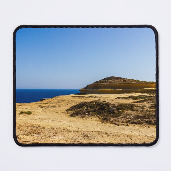 Item preview, Sunny Coastal Cliff Overlooking Deep Blue Sea With Sandy Rocky Shoreline And Clear Sky designed and sold by Nmallia.