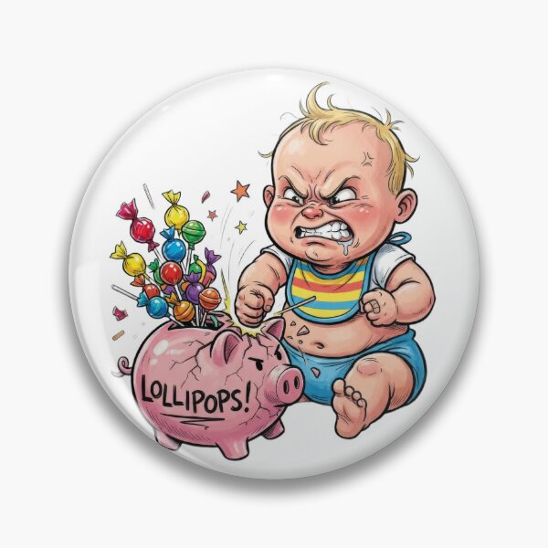 Item preview, A caricature of an angry baby breaking a piggy bank full of lollipops! designed and sold by Alan-David.