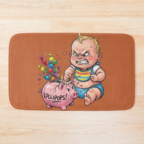 Item preview, A caricature of an angry baby breaking a piggy bank full of lollipops! designed and sold by Alan-David.