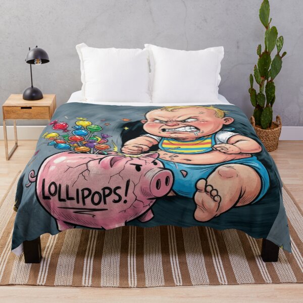 Item preview, A caricature of an angry baby breaking a piggy bank full of lollipops! designed and sold by Alan-David.