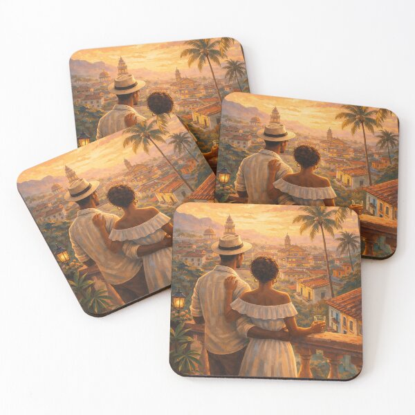 Item preview, Romantic Caribbean Sunset - Couple on Havana Balcony Painting designed and sold by QuietWallStudio.