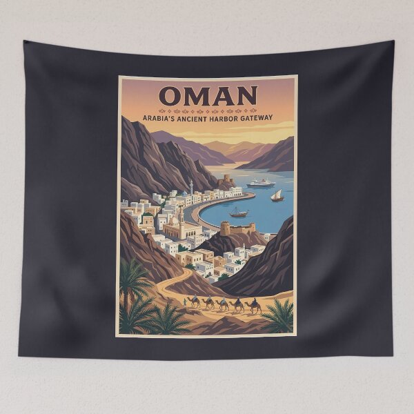 Item preview, Oman Landscape Illustration Travel Art Vintage designed and sold by KrisSidDesigns.