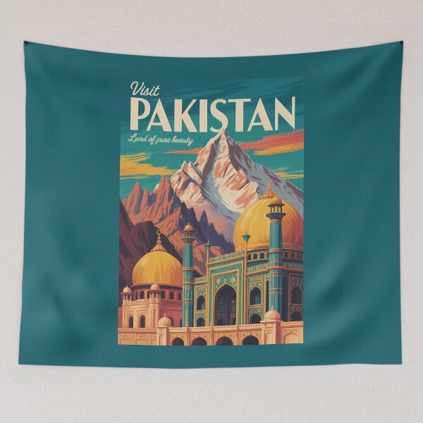 Item preview, Pakistan Landscape Illustration Travel Art Vintage designed and sold by KrisSidDesigns.