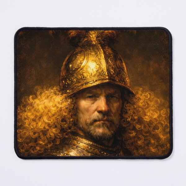 Item preview, Golden Helmet Meets a Man of Great Hair – Inspired by the Circle of Rembrandt (1606–1669), who felt even golden helmets can’t fix a bad hair day. designed and sold by TheArtsyFrogs.
