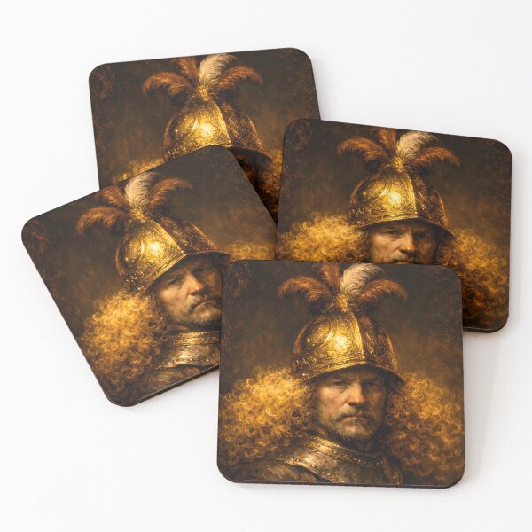 Item preview, Golden Helmet Meets a Man of Great Hair – Inspired by the Circle of Rembrandt (1606–1669), who felt even golden helmets can’t fix a bad hair day. designed and sold by TheArtsyFrogs.