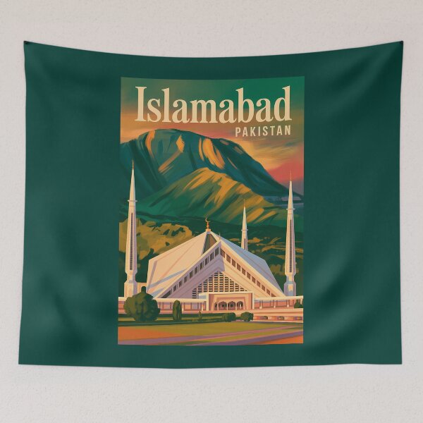 Item preview, Islamabad Pakistan Faisal Mosque Illustration Travel Art Vintage designed and sold by KrisSidDesigns.