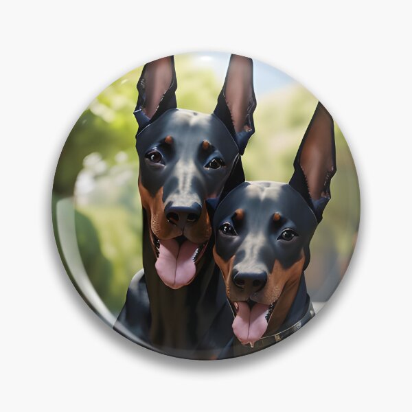 Artikelvorschau, Zwei Dobermänner in elegantem Gartenambiente im goldenen Licht entworfen und verkauft von CanineCourier.