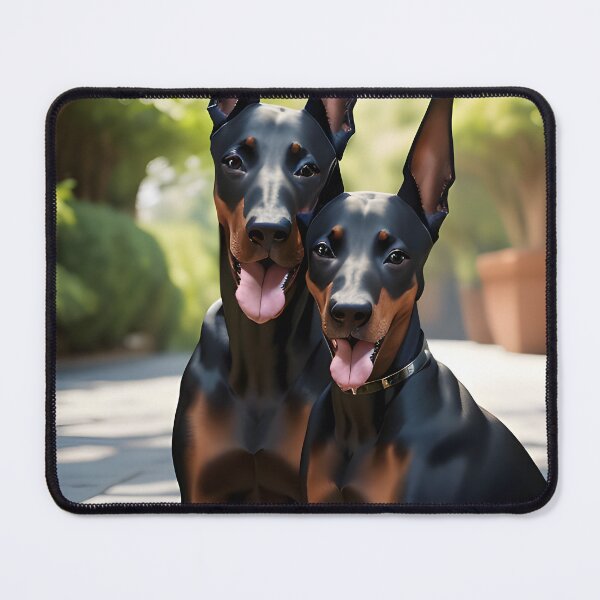 Item preview, Two Doberman Pinschers in Elegant Garden Setting Golden Light designed and sold by CanineCourier.