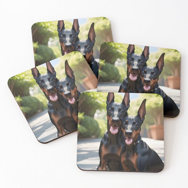 Item preview, Two Doberman Pinschers in Elegant Garden Setting Golden Light designed and sold by CanineCourier.