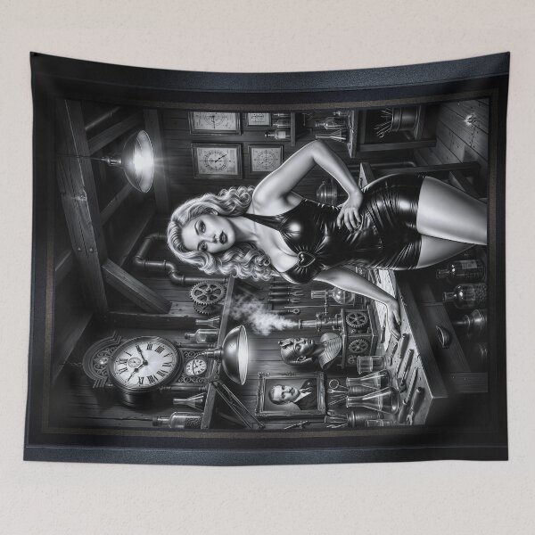 Item preview, Pinup Detective Elena Vossen Searches For Doctor Clauvious Foreboding AI Concept Art by Xzendor7 designed and sold by Xzendor7 Digital Art Creations.