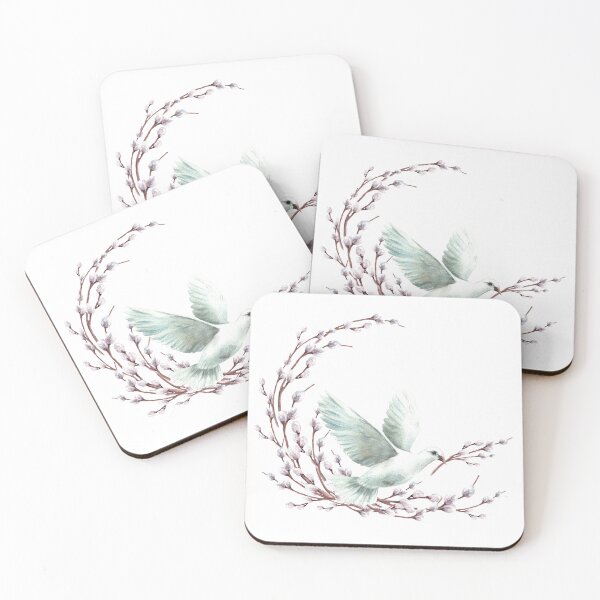 Item preview, Copy of Watercolor Dove with willow tree branch. White pigeon bird, symbol of peace, Easter. Hand drawn bird designed and sold by BartolArt.