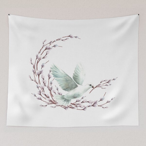 Item preview, Copy of Watercolor Dove with willow tree branch. White pigeon bird, symbol of peace, Easter. Hand drawn bird designed and sold by BartolArt.