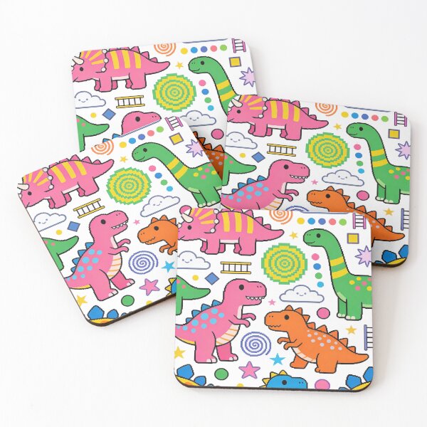 Item preview, Cute Neon Dinosaur Pattern – Kawaii Tiny Dino Pop-Art Illustration for Stickers, Apparel & Merch designed and sold by HOODYBUDSTYLES.