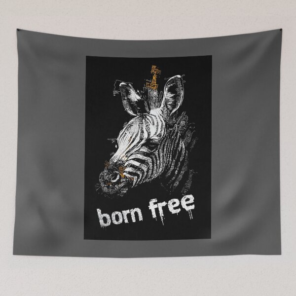 Item preview, Advocate for Wildlife Freedom with a Stylized Zebra Head in Textured Patterns and Born Free Message designed and sold by OlfactoART Studio.