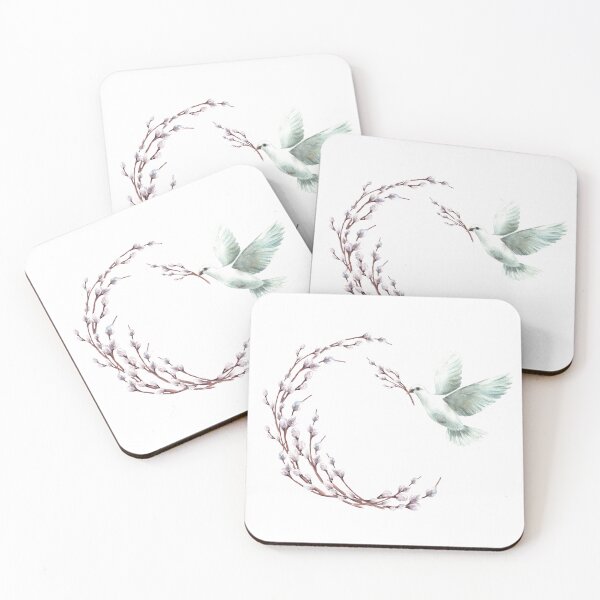 Item preview, Copy of Watercolor flying pigeon with willow tree branch. White dove bird. Hand drawn Easter designed and sold by BartolArt.