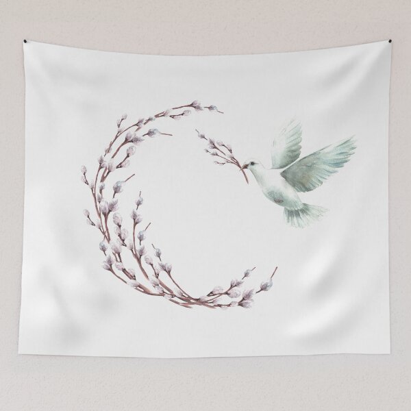 Item preview, Copy of Watercolor flying pigeon with willow tree branch. White dove bird. Hand drawn Easter designed and sold by BartolArt.