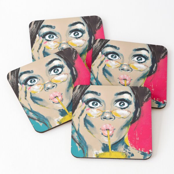 Item preview, Dive into Pop Art Fun with a Wide-Eyed Woman Sipping a Drink Through a Straw designed and sold by OlfactoART Studio.
