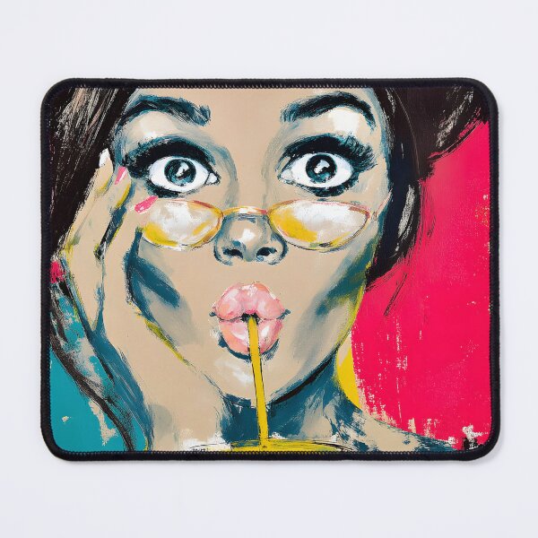 Item preview, Dive into Pop Art Fun with a Wide-Eyed Woman Sipping a Drink Through a Straw designed and sold by OlfactoART Studio.