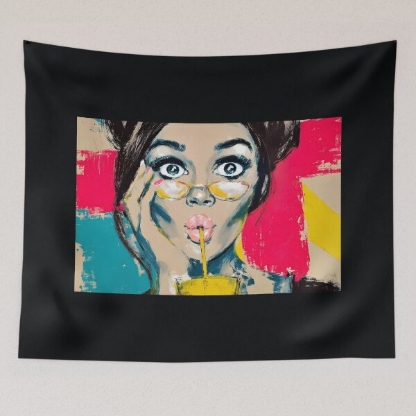Item preview, Dive into Pop Art Fun with a Wide-Eyed Woman Sipping a Drink Through a Straw designed and sold by OlfactoART Studio.