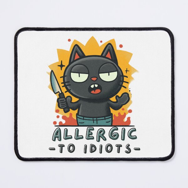 Item preview, Allergic To Idiots – Funny Black Cat Holding Knife designed and sold by Region.