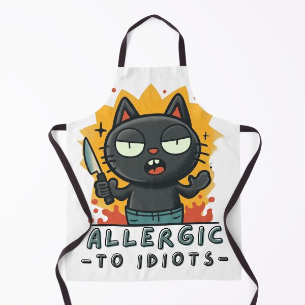 Item preview, Allergic To Idiots – Funny Black Cat Holding Knife designed and sold by Region.
