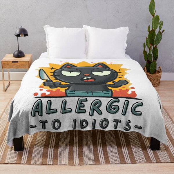 Item preview, Allergic To Idiots – Funny Black Cat Holding Knife designed and sold by Region.