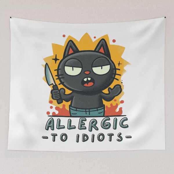 Item preview, Allergic To Idiots – Funny Black Cat Holding Knife designed and sold by Region.