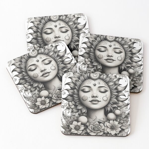 Item preview, Blackwork Moon & Sun Tattoo – Smiling Celestial Hearts Illustration designed and sold by HOODYBUDSTYLES.