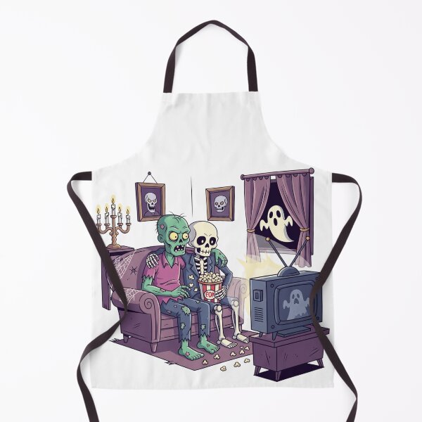Item preview, Zombie and Skeleton Movie Night - Spooky Couch Potato Illustration designed and sold by Tw1nsAIArt.