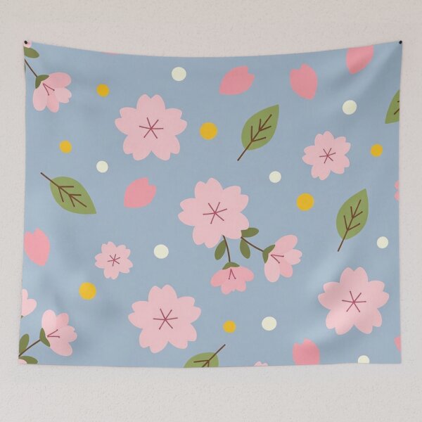 Item preview, Pink Cherry Blossoms Blue Background designed and sold by SassyArtistry.