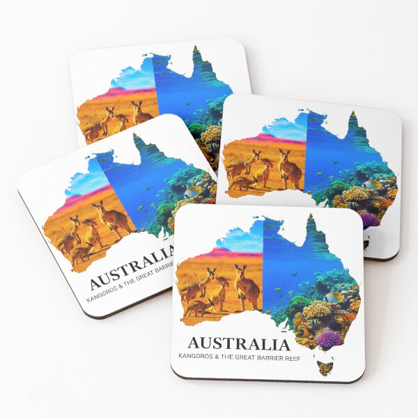 Item preview, Australia Map Silhouette - Kangaroos & Great Barrier Reef Nature Art designed and sold by AbulailArt.